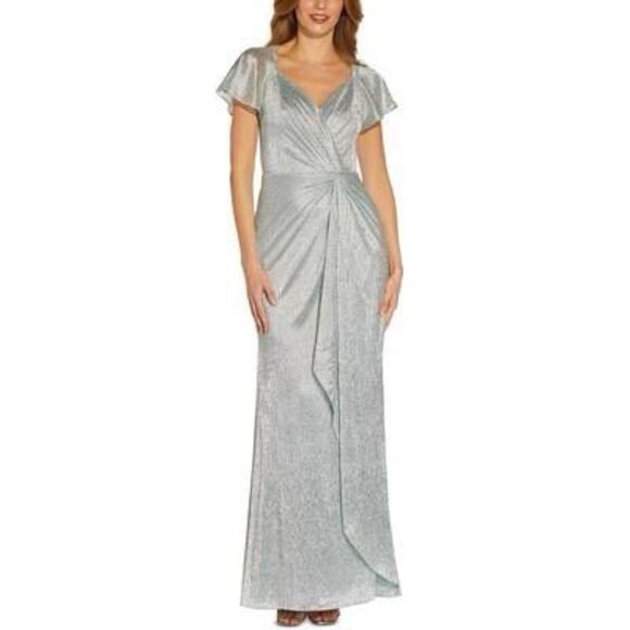 ADRIANNA PAPELL Womens Light Blue Zippered Twist Front Lined Hi Slit Pleated She - Picture 1 of 3